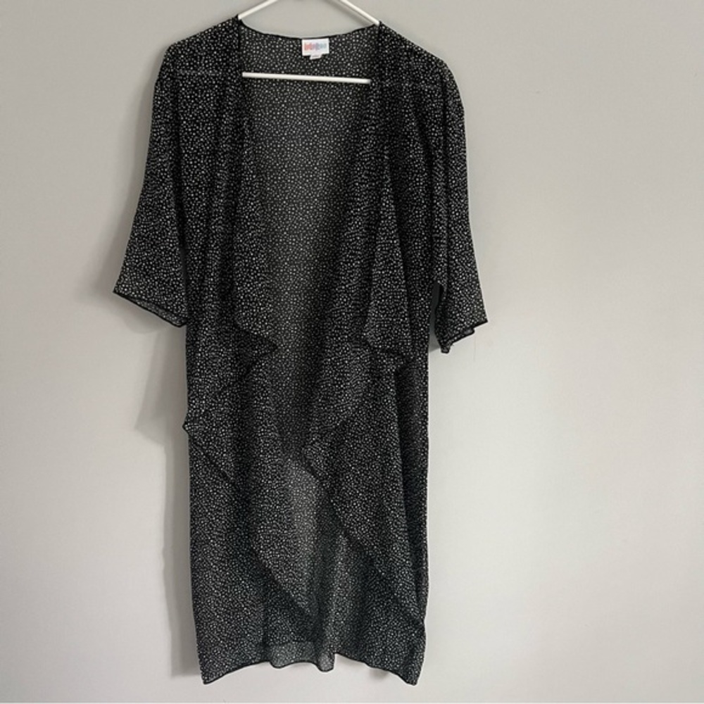 LuLaRoe Black and White Dot and Tiny Star Print Open Front Draped Kimono